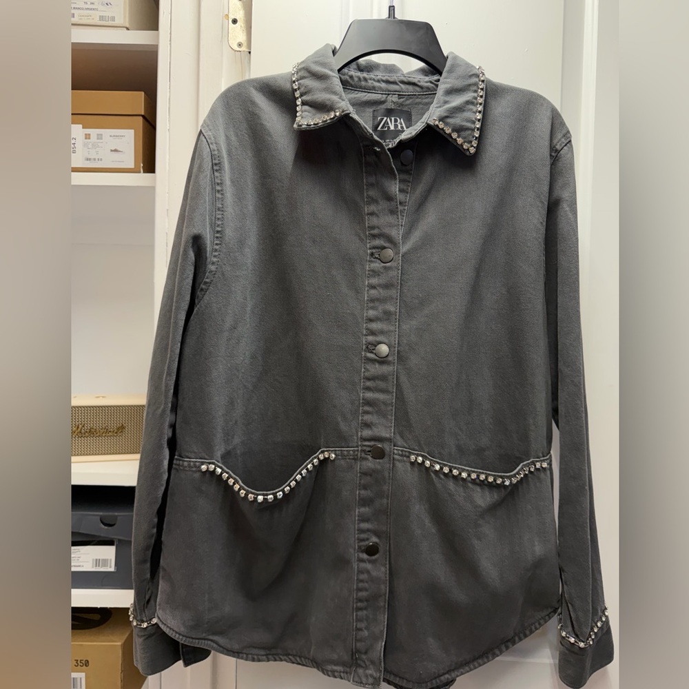 Zara Women's Charcoal Gray Embellished Jacket